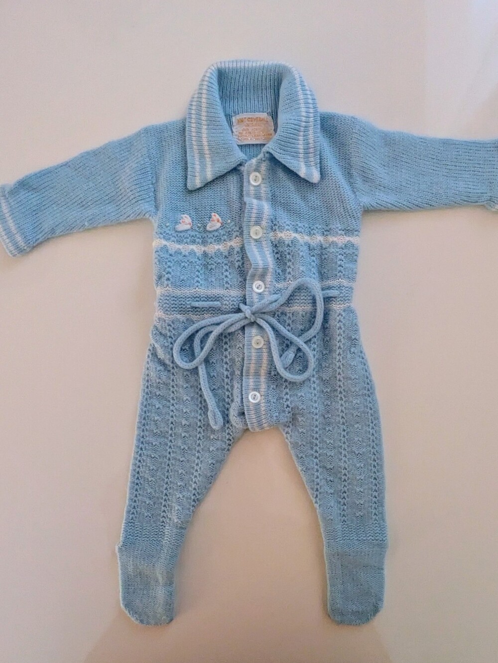 Vintage 70s Baby Boy Knit One-Piece Sleeper | Blue